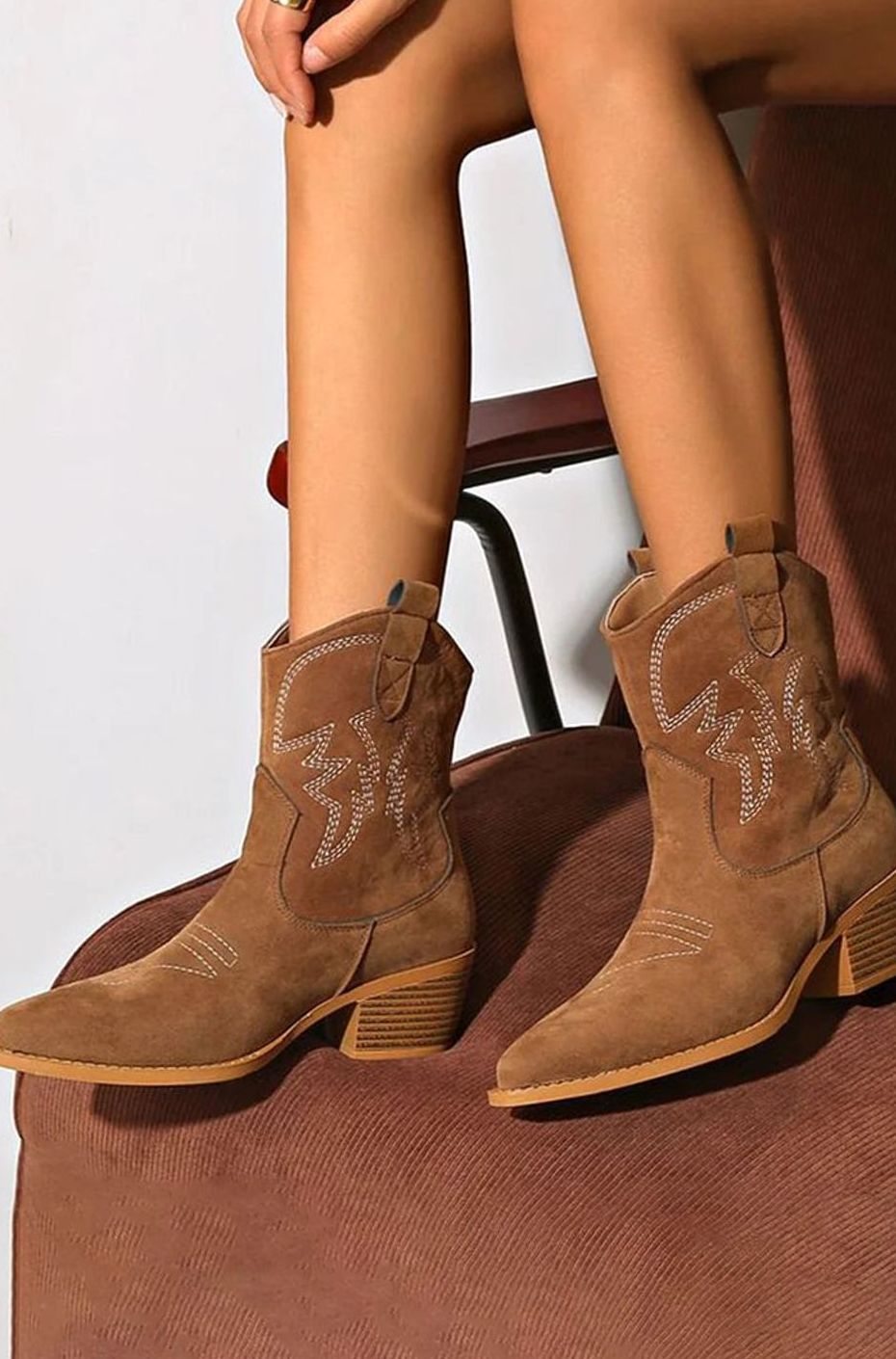 Women's Pointed-Toe Western-Stitch Block-Heel Ankle Boots