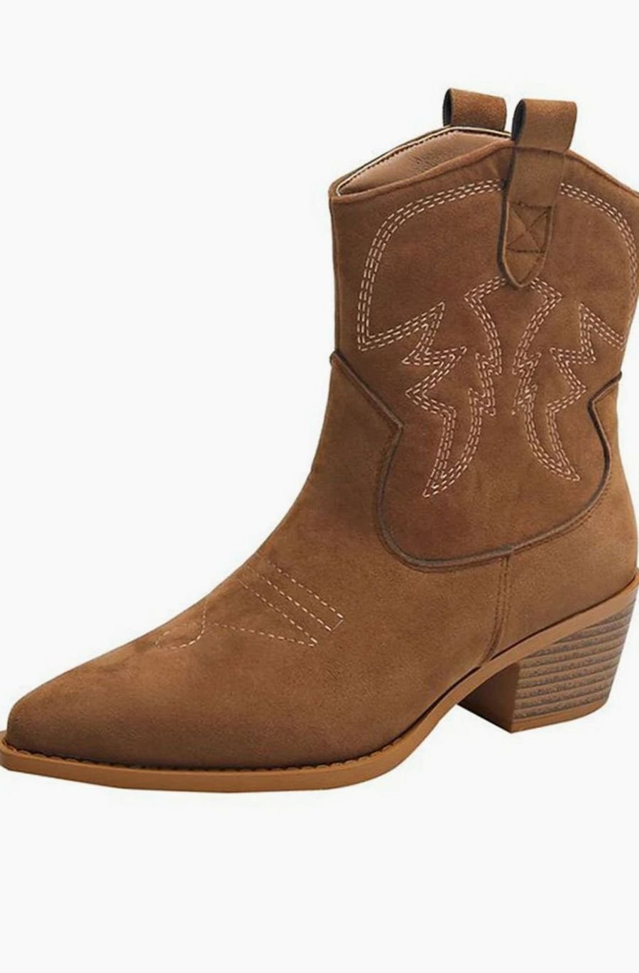 Women's Pointed-Toe Western-Stitch Block-Heel Ankle Boots - Tan