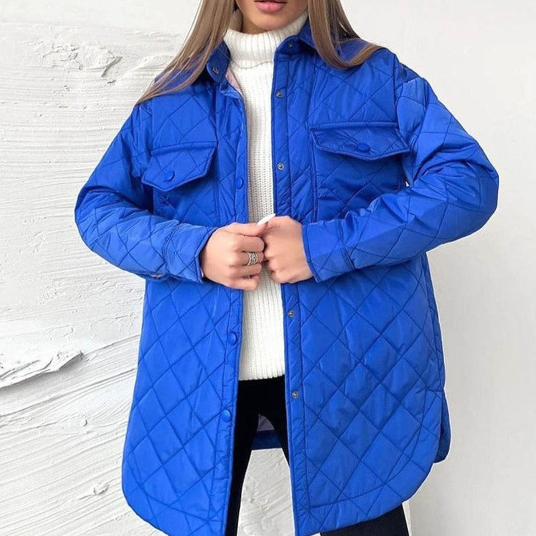 Women's Quilted Belted Padded Jacket Shirt - Royal Blue