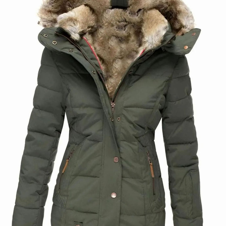 Women's Quilted Faux Fur Trim Hooded Puffer Jacket - Green