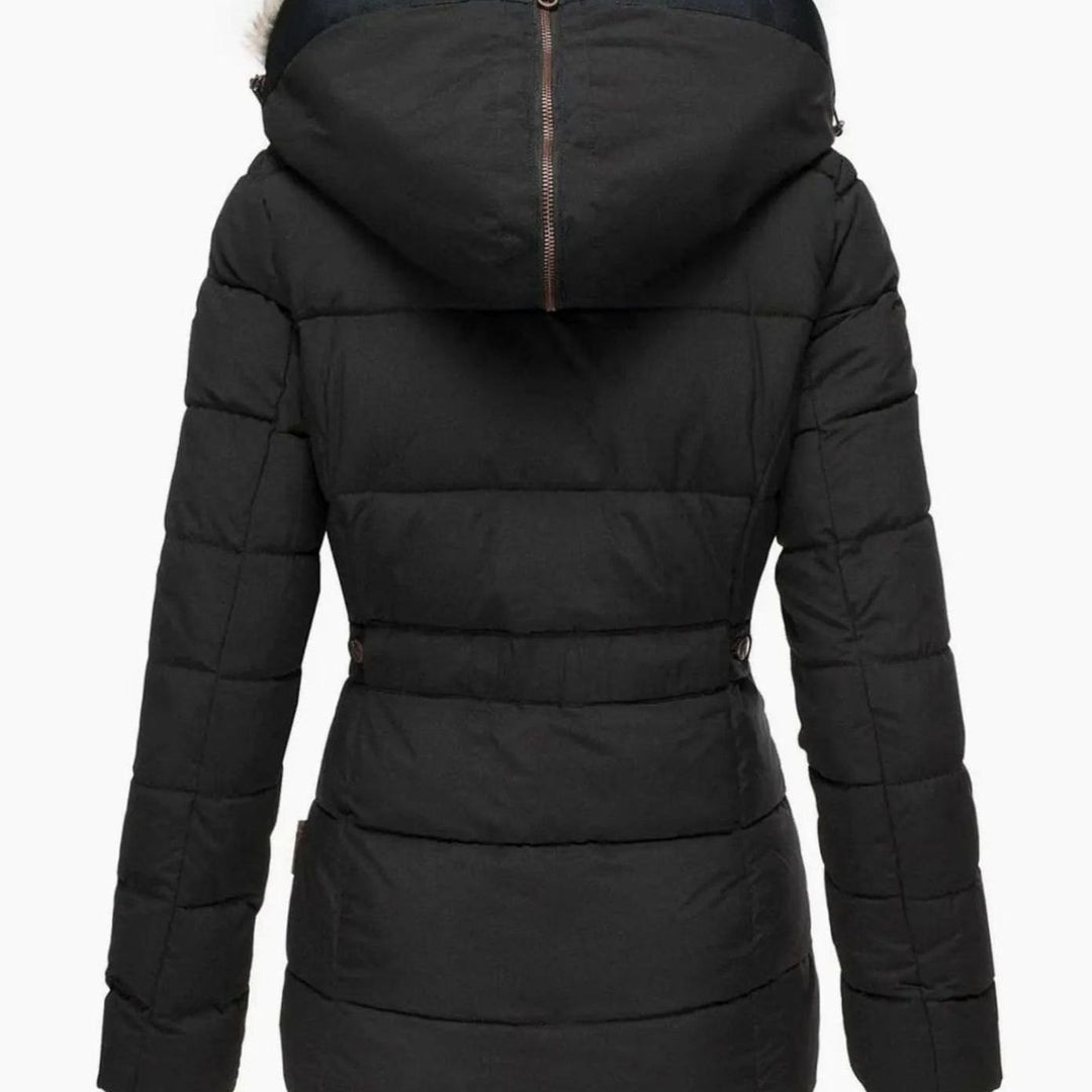 Women's Quilted Faux Fur Trim Hooded Puffer Jacket