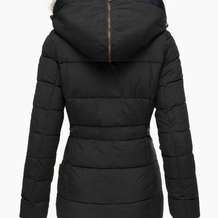 Women's Quilted Faux Fur Trim Hooded Puffer Jacket