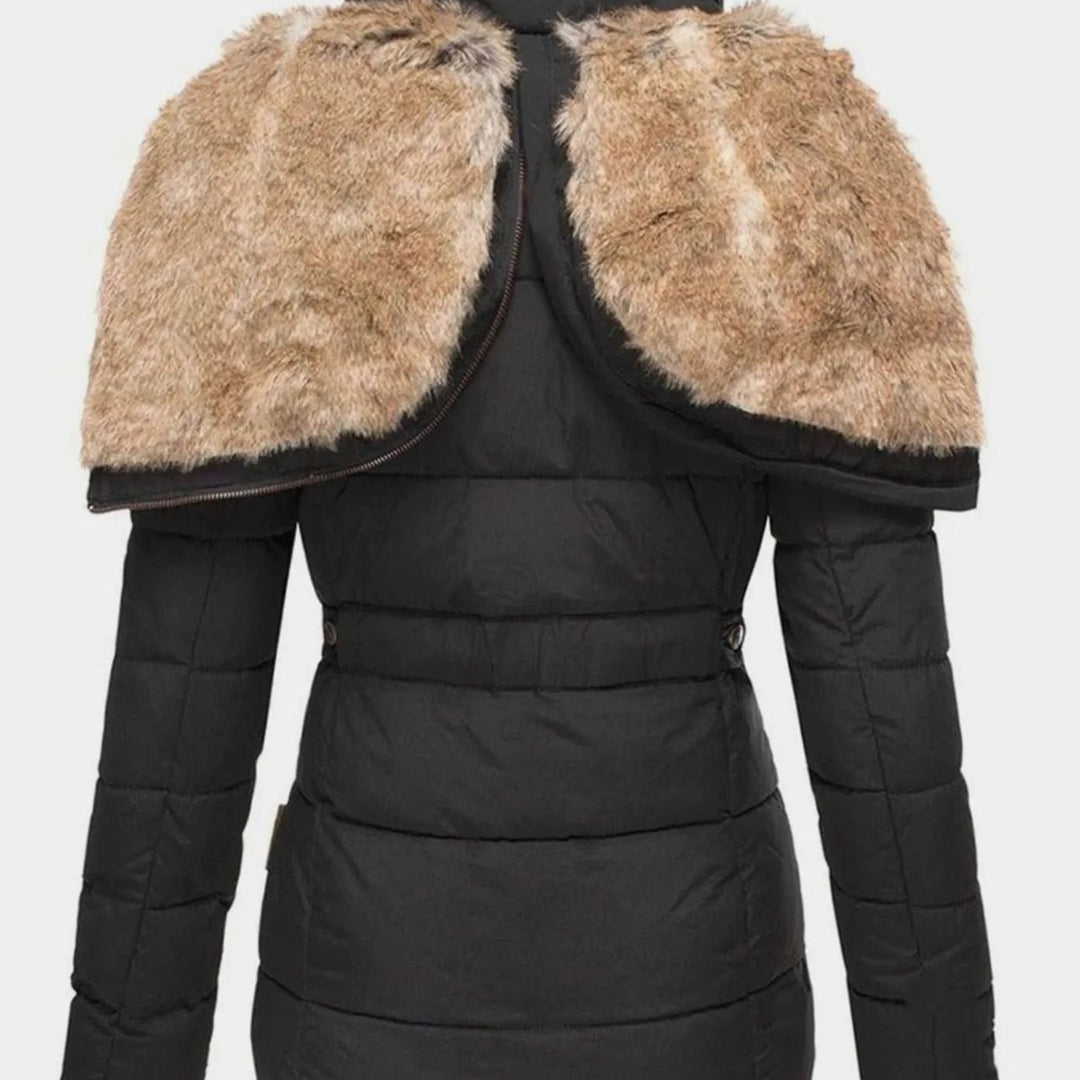 Women's Quilted Faux Fur Trim Hooded Puffer Jacket