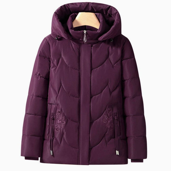 Women's Quilted Hooded Puffer Jacket Floral Embroidered Plus Size