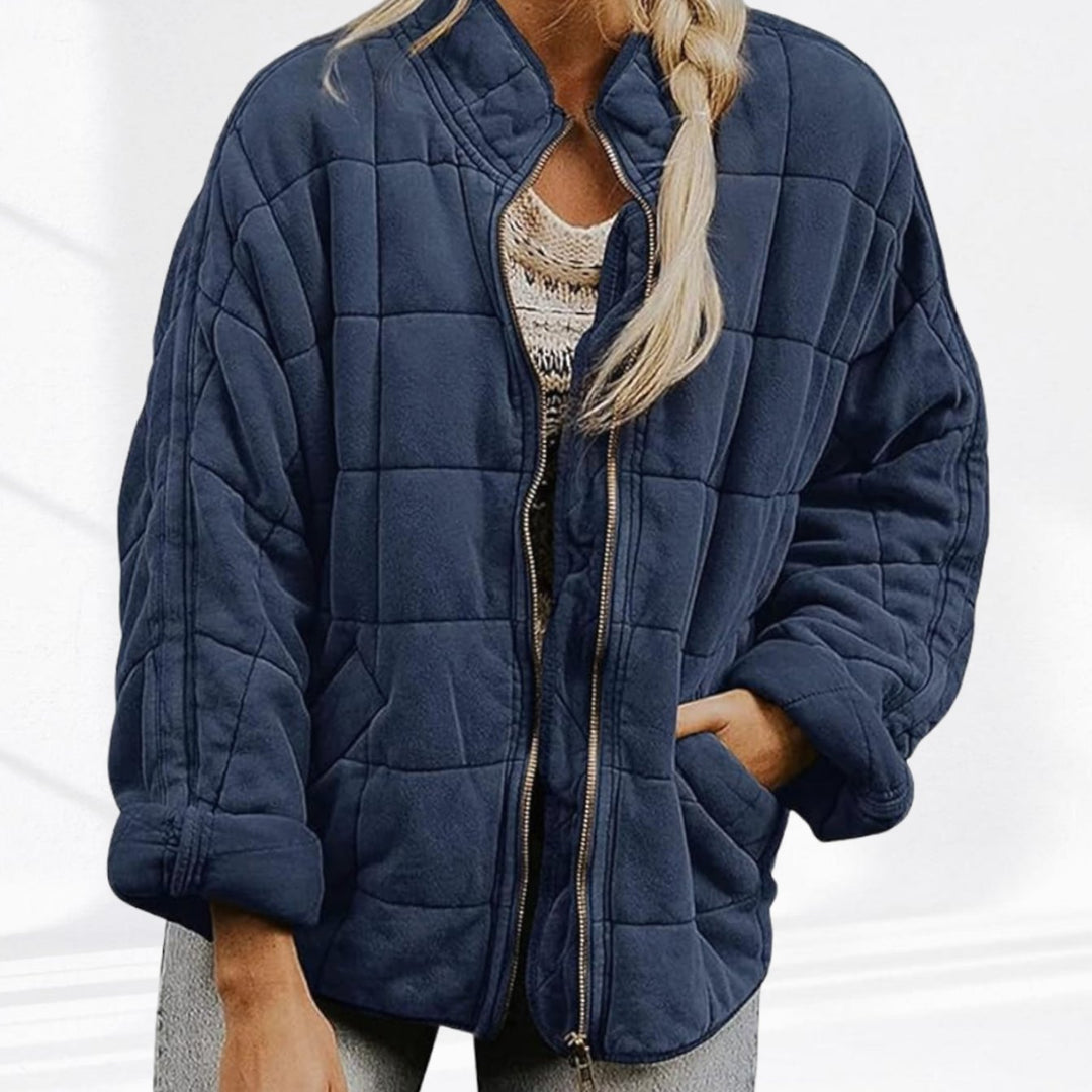 Women's Quilted Zip-Up Bomber Jacket Stand Collar