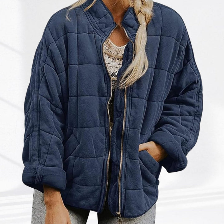 Women's Quilted Zip-Up Bomber Jacket Stand Collar