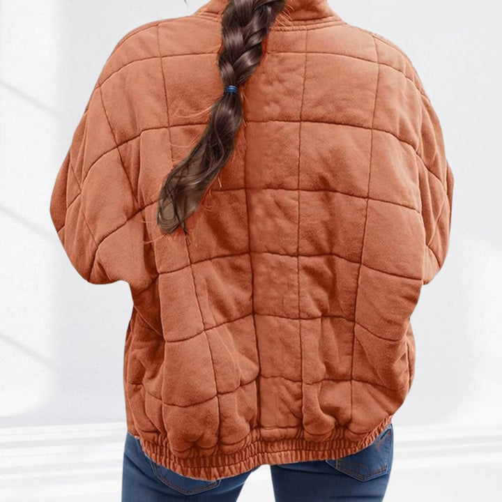 Women's Quilted Zip-Up Bomber Jacket Stand Collar