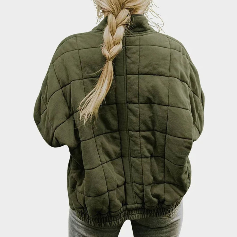 Women's Quilted Zip-Up Bomber Jacket Stand Collar
