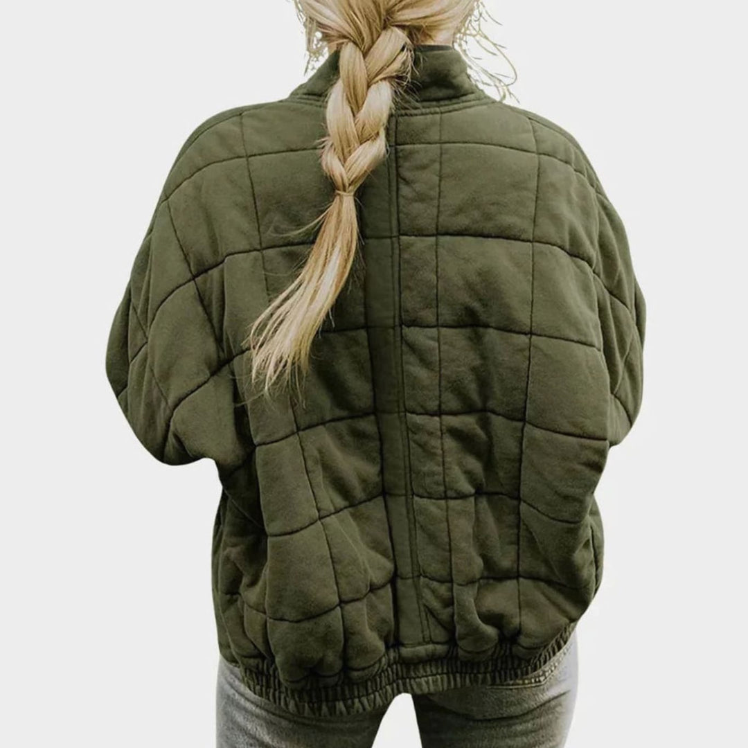 Women's Quilted Zip-Up Bomber Jacket Stand Collar