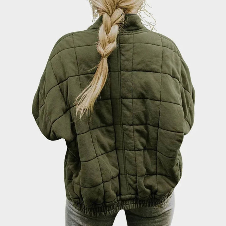 Women's Quilted Zip-Up Bomber Jacket Stand Collar