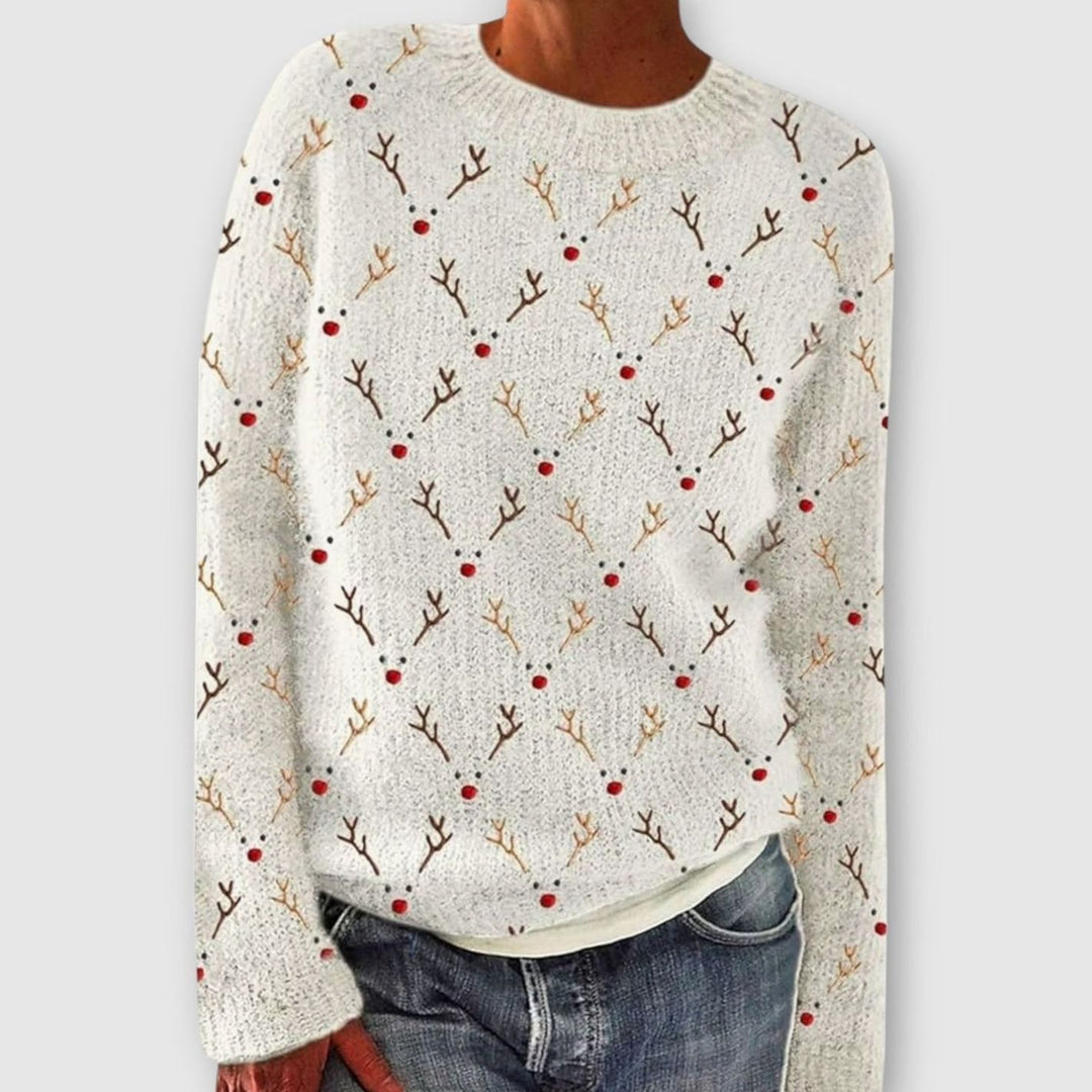 Women's Reindeer Print Christmas Knitted Jumper - White