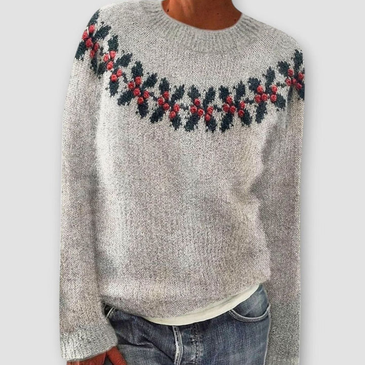 Women's Reindeer Print Christmas Knitted Jumper - Grey