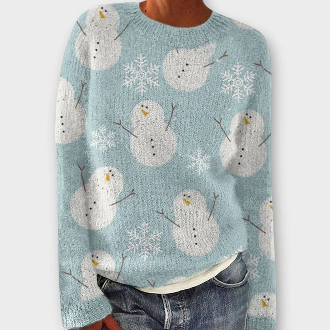 Women's Reindeer Print Christmas Knitted Jumper - Blue