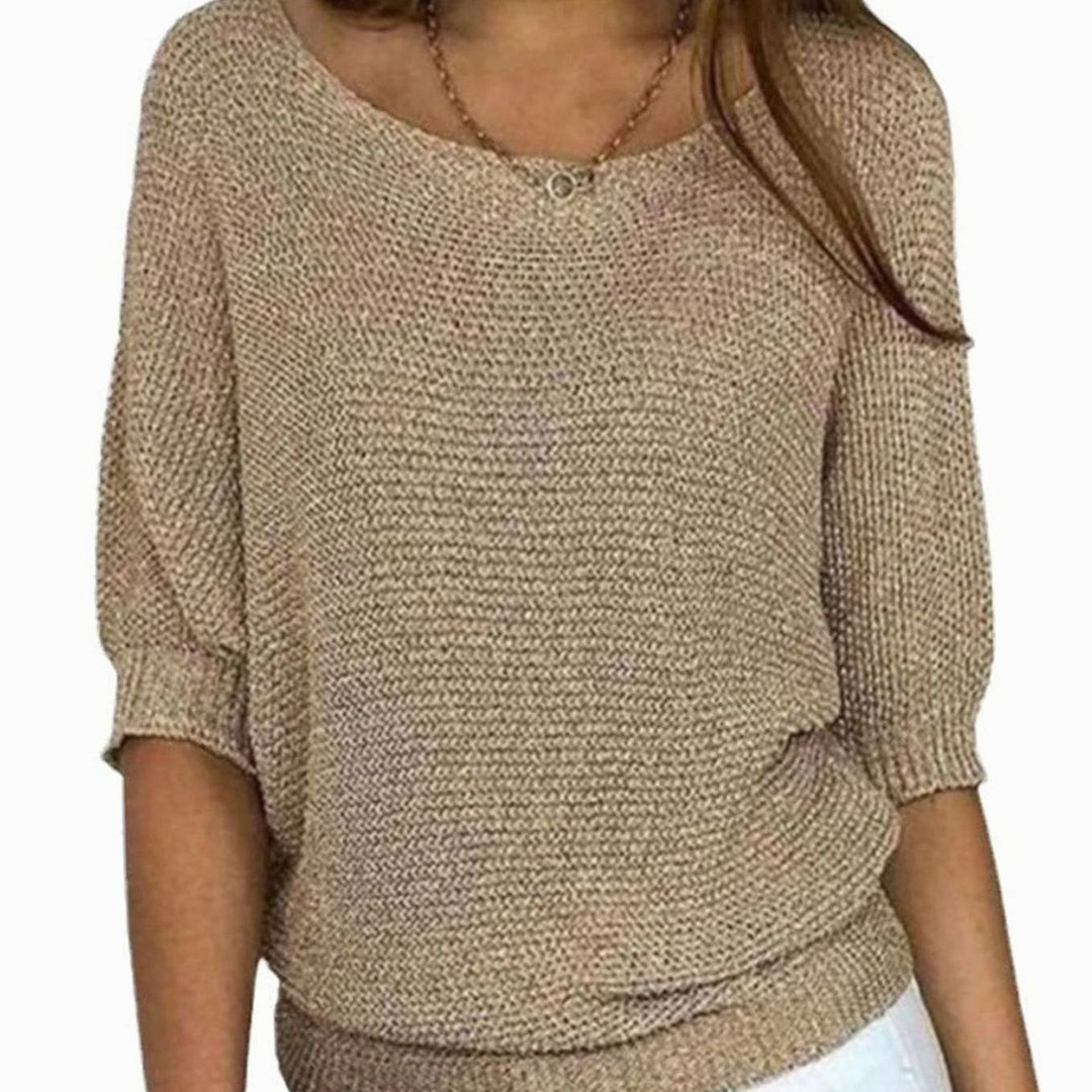 Women's Relaxed-Fit Batwing-Sleeve V-Neck Knit Pullover Jumper - Beige