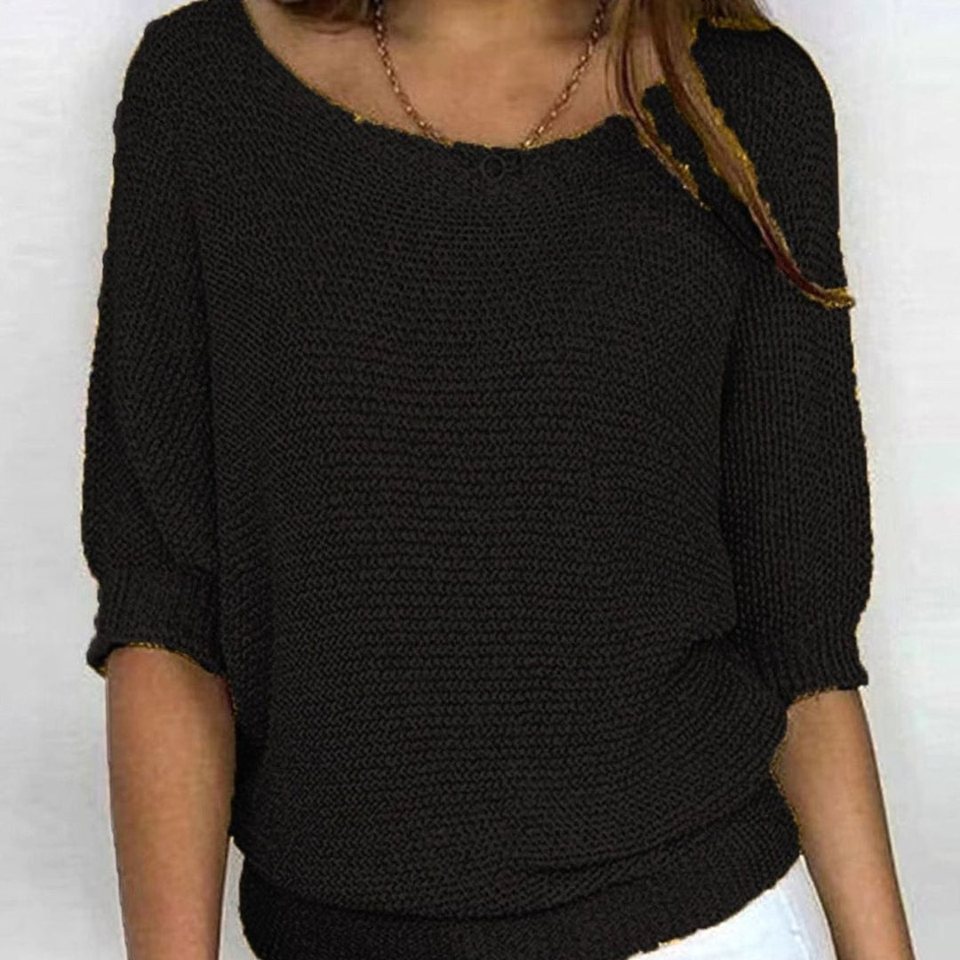 Women's Relaxed-Fit Batwing-Sleeve V-Neck Knit Pullover Jumper - Black
