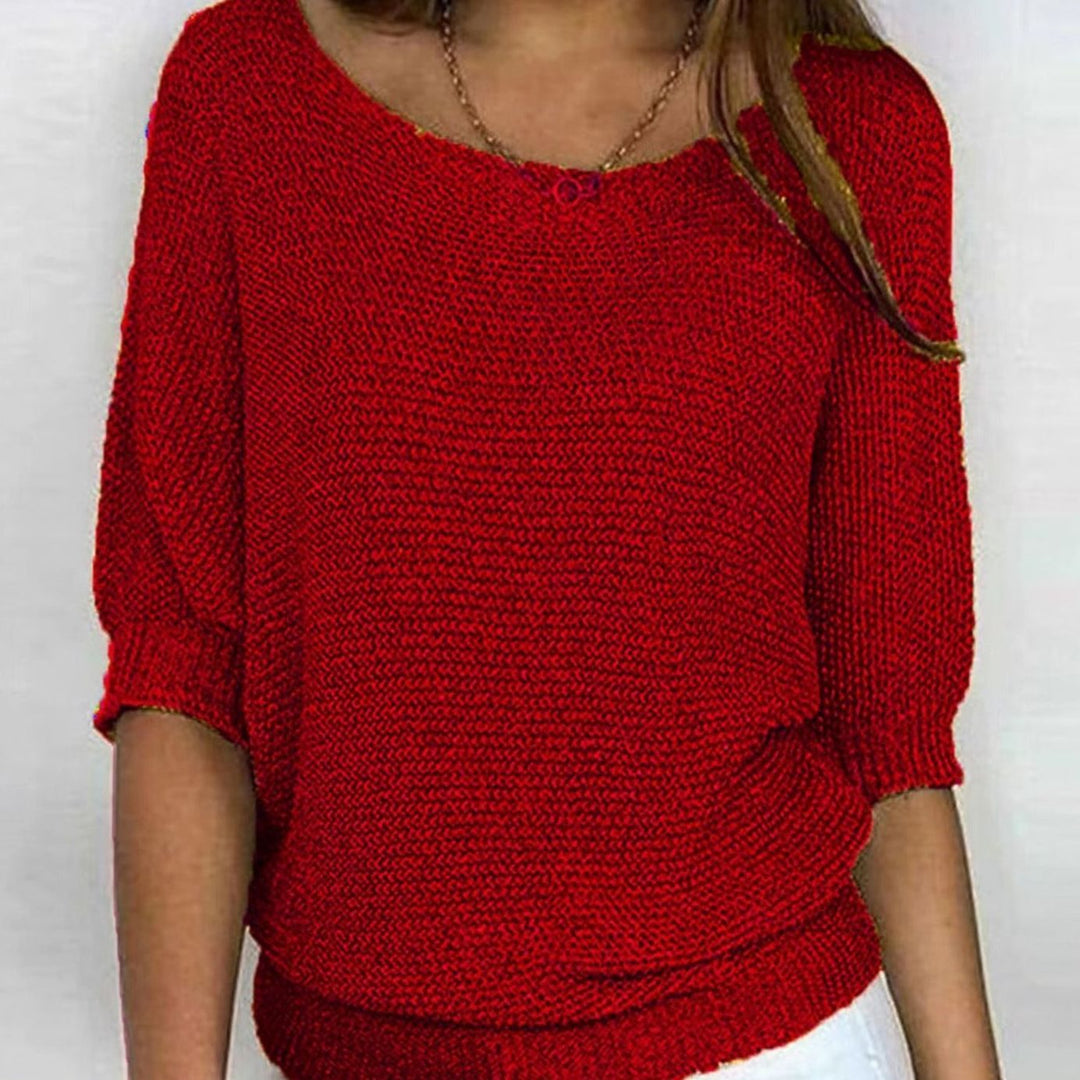 Women's Relaxed-Fit Batwing-Sleeve V-Neck Knit Pullover Jumper - Red