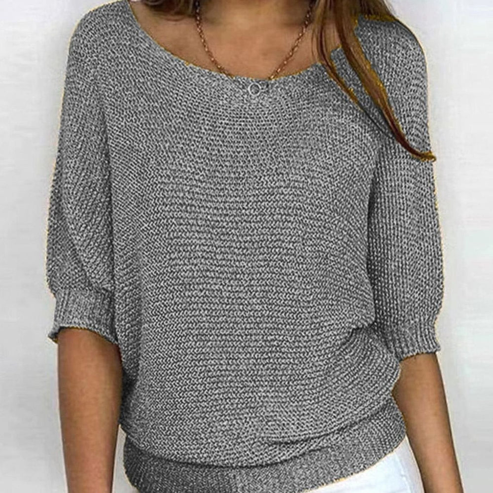 Women's Relaxed-Fit Batwing-Sleeve V-Neck Knit Pullover Jumper - Grey