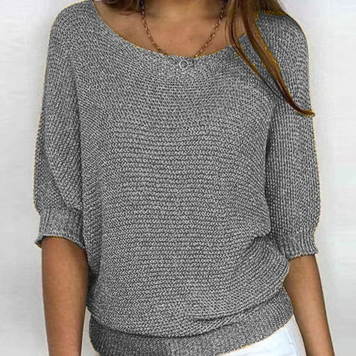 Women's Relaxed-Fit Batwing-Sleeve V-Neck Knit Pullover Jumper - Grey