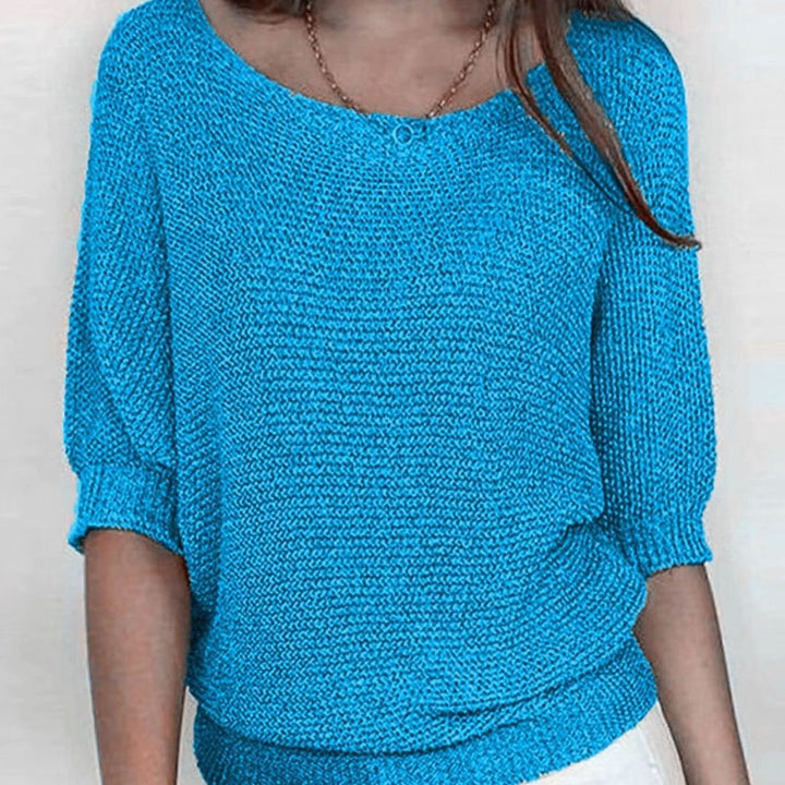 Women's Relaxed-Fit Batwing-Sleeve V-Neck Knit Pullover Jumper - Light Blue