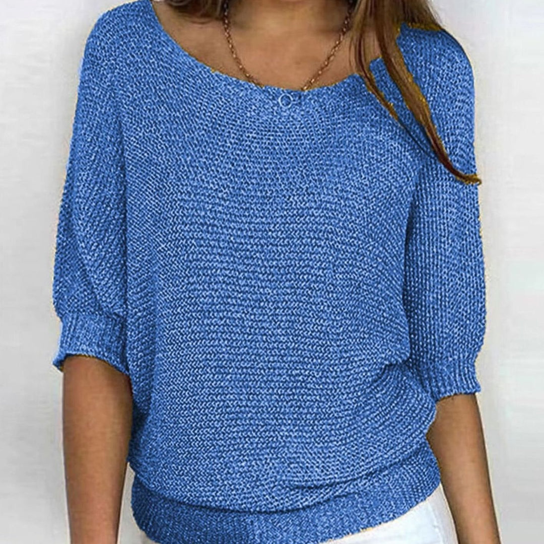 Women's Relaxed-Fit Batwing-Sleeve V-Neck Knit Pullover Jumper - Blue