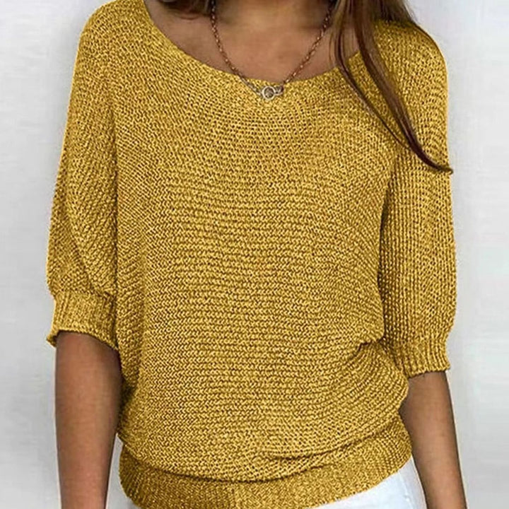 Women's Relaxed-Fit Batwing-Sleeve V-Neck Knit Pullover Jumper - Yellow