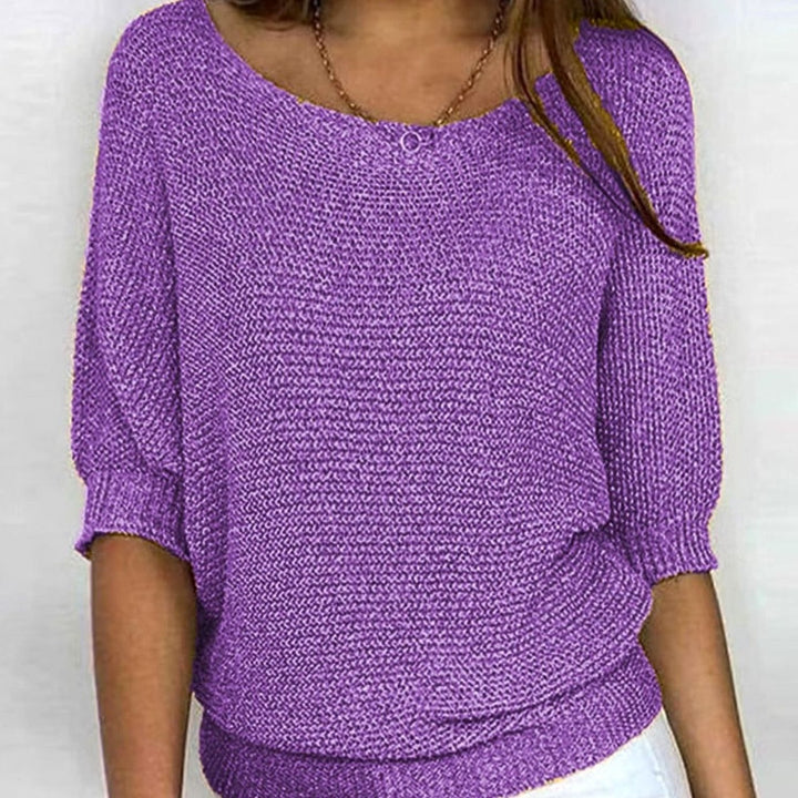 Women's Relaxed-Fit Batwing-Sleeve V-Neck Knit Pullover Jumper - Purple