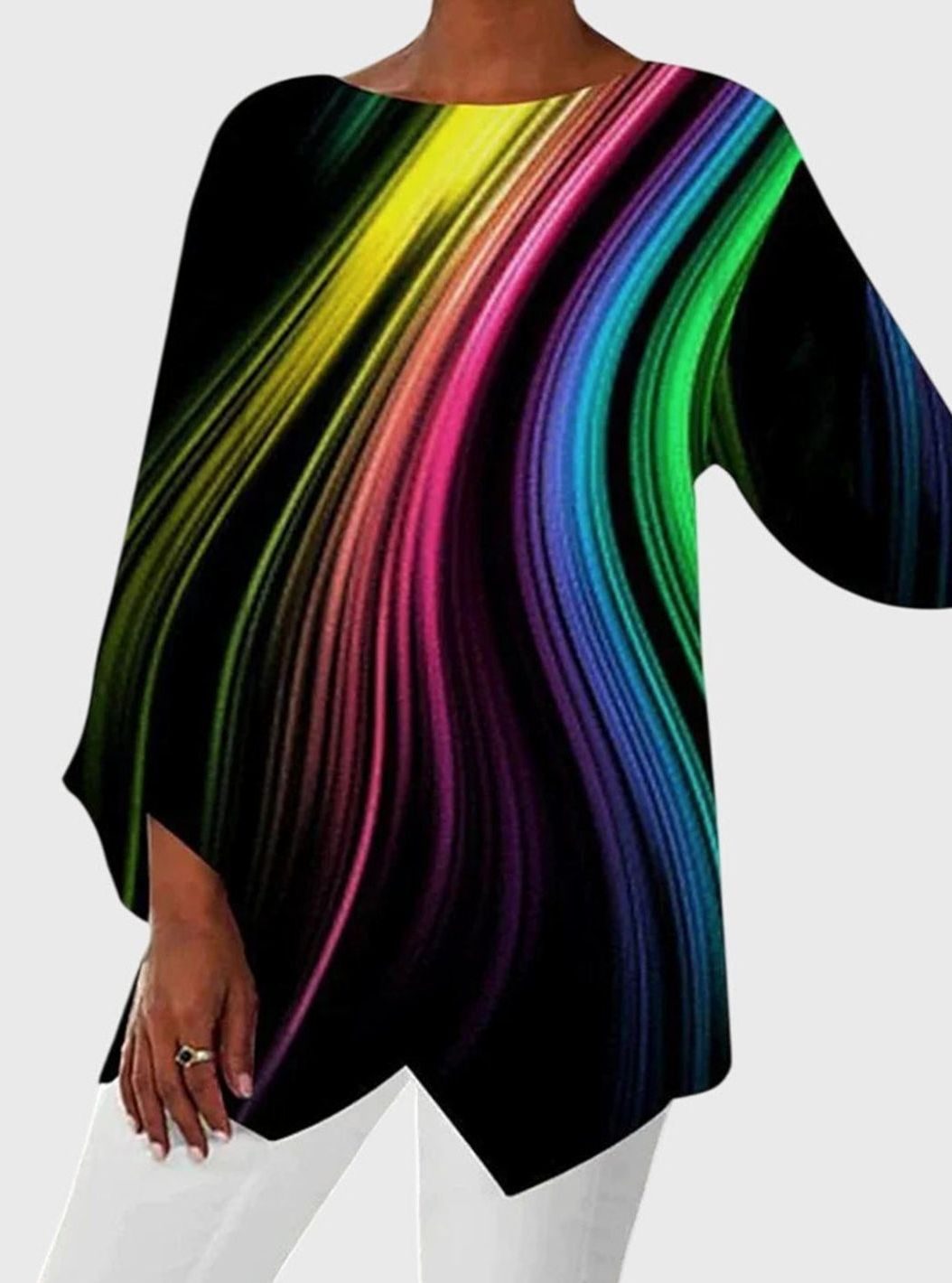 Women's Relaxed-Fit Butterfly Print Long Sleeve Crew Neck Top - Style 3
