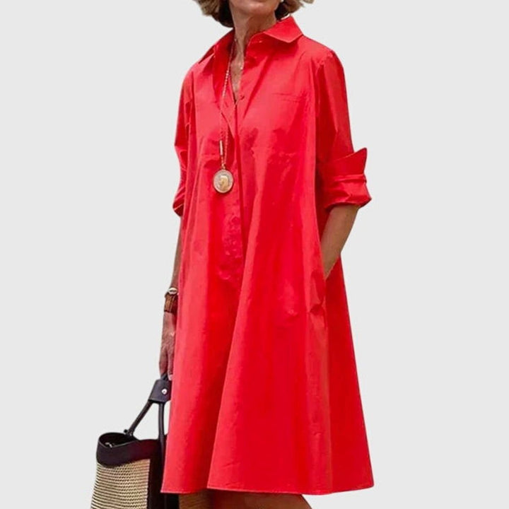 Women's Relaxed-Fit Collared Shirt Midi Dress With Pockets