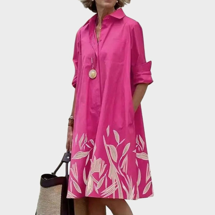 Women's Relaxed-Fit Collared Shirt Midi Dress With Pockets - Pink