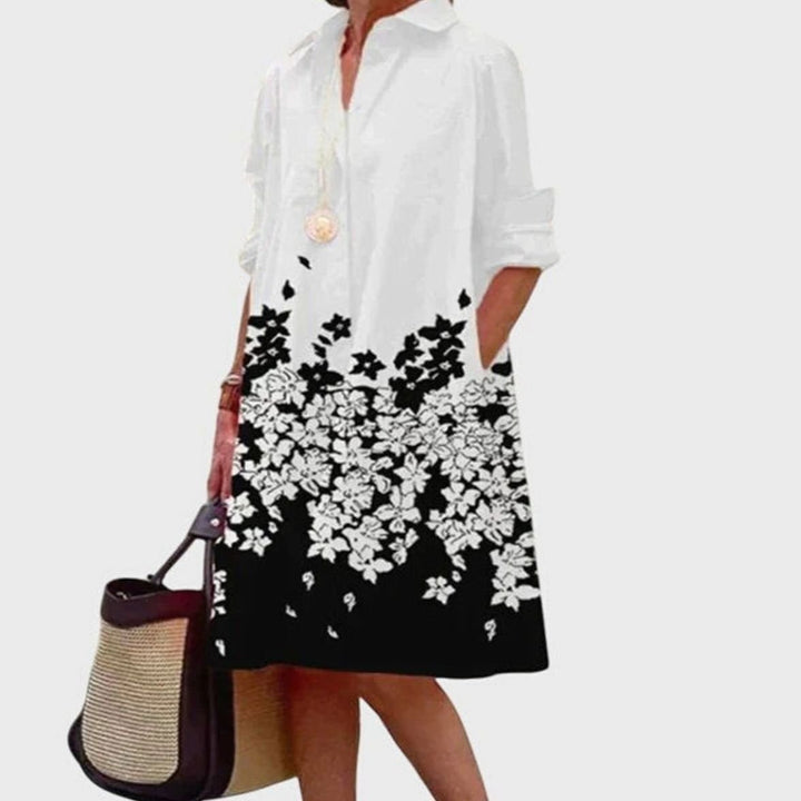 Women's Relaxed-Fit Collared Shirt Midi Dress With Pockets