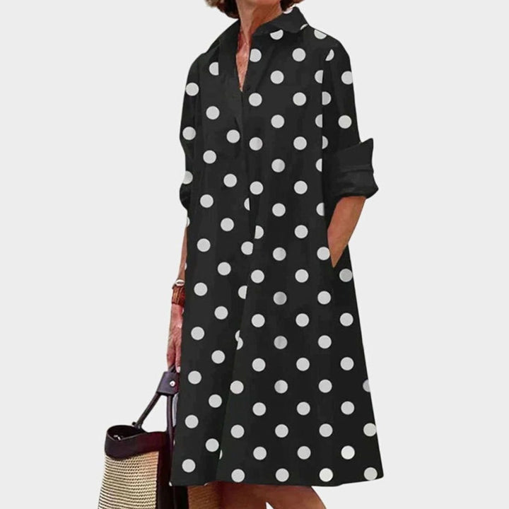Women's Relaxed-Fit Collared Shirt Midi Dress With Pockets - Black/White