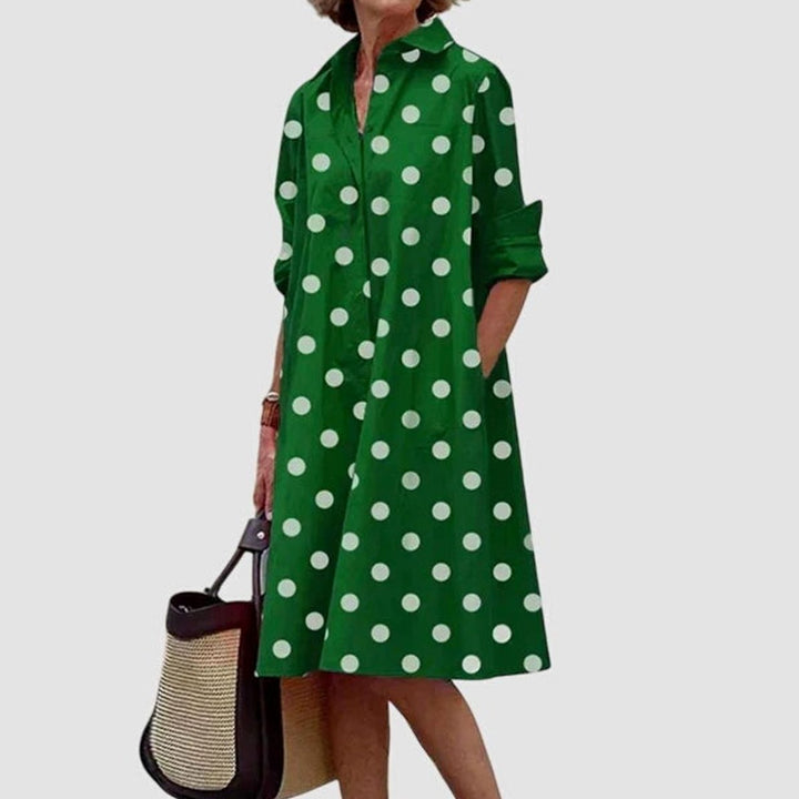 Women's Relaxed-Fit Collared Shirt Midi Dress With Pockets - Green