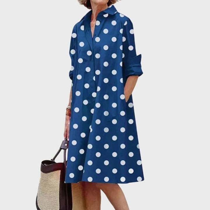 Women's Relaxed-Fit Collared Shirt Midi Dress With Pockets - Blue