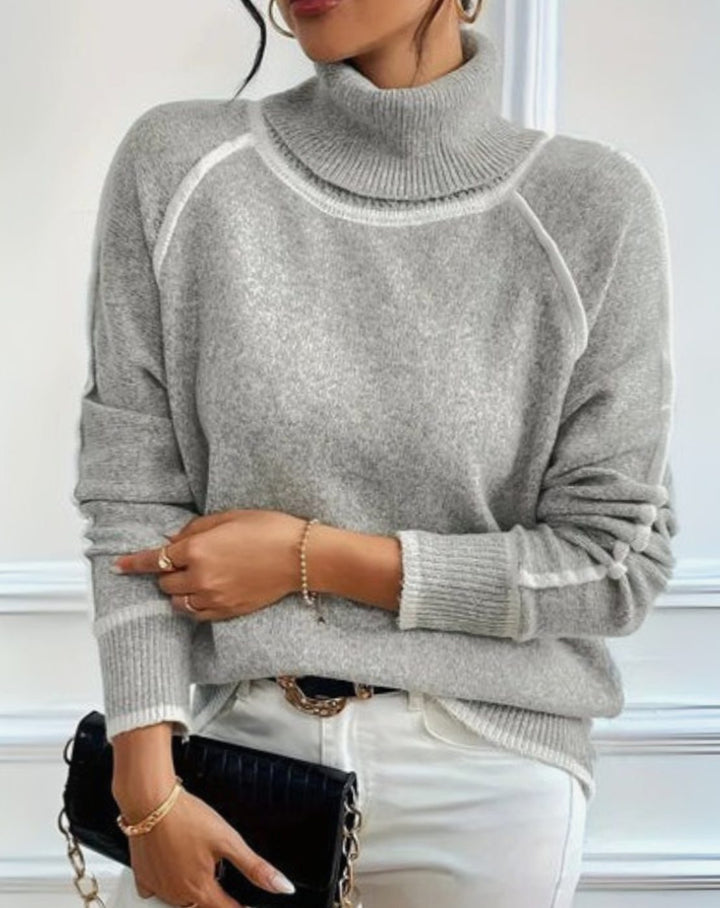 Women's Relaxed-Fit Contrast-Trim Turtleneck Jumper
