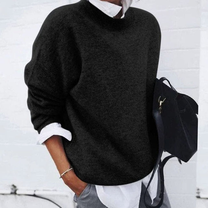 Women's Relaxed-Fit Crew-Neck Cashmere Knitted Jumper - Black