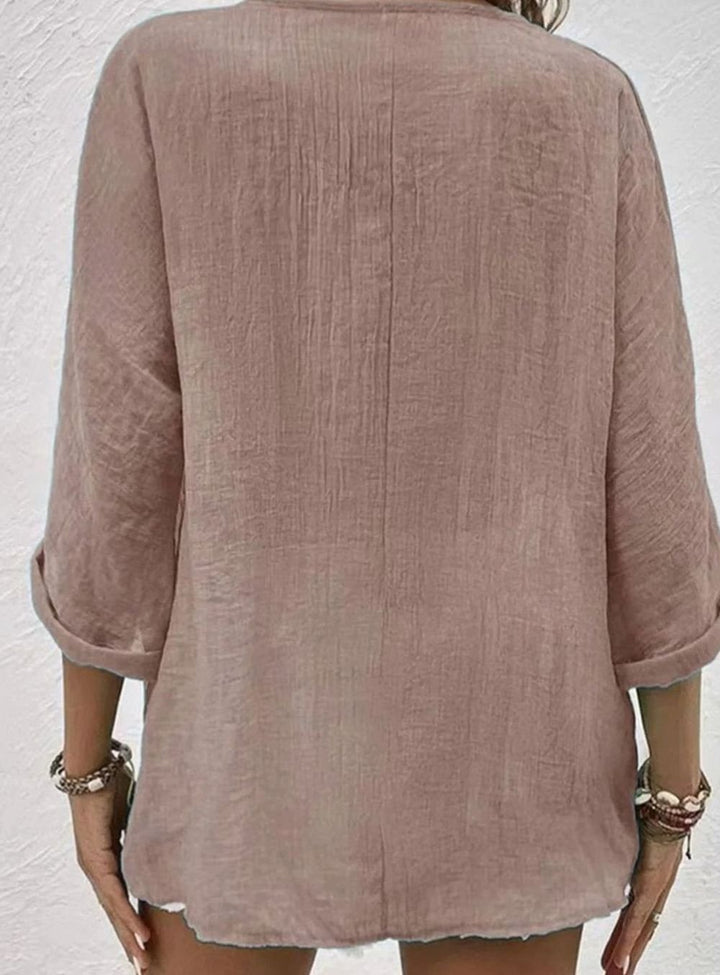 Women's Relaxed-Fit Crinkle Cotton V-Neck Button-Front Blouse