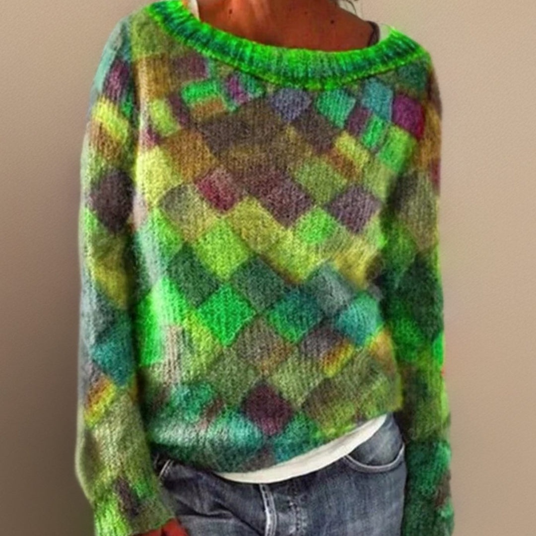 Women's Relaxed-Fit Diamond-Pattern Knitted Jumper - Green