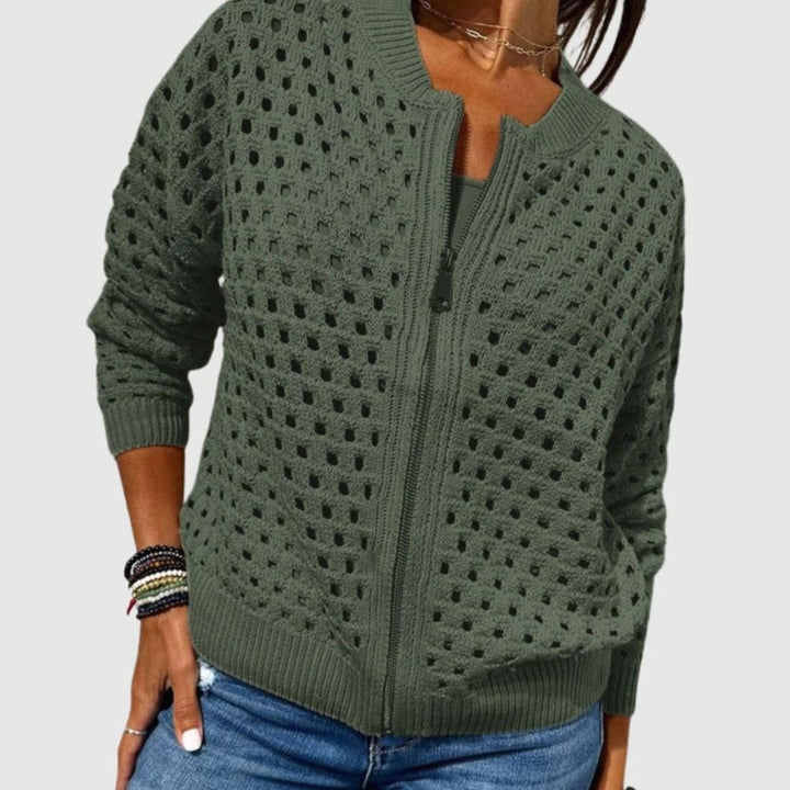 Women's Relaxed-Fit Hollow-Knit Full-Zip Cardigan - Green