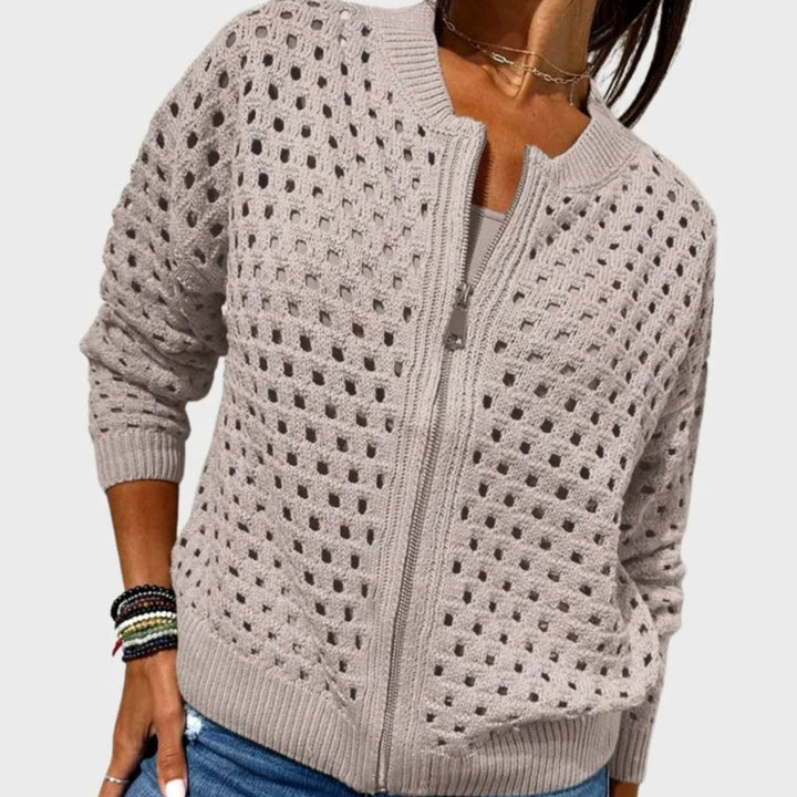 Women's Relaxed-Fit Hollow-Knit Full-Zip Cardigan - Khaki
