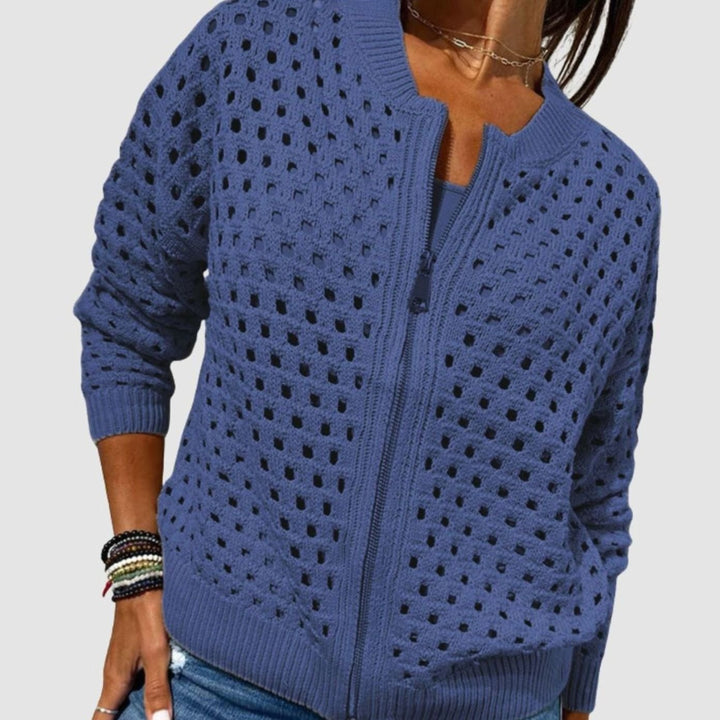 Women's Relaxed-Fit Hollow-Knit Full-Zip Cardigan - Blue