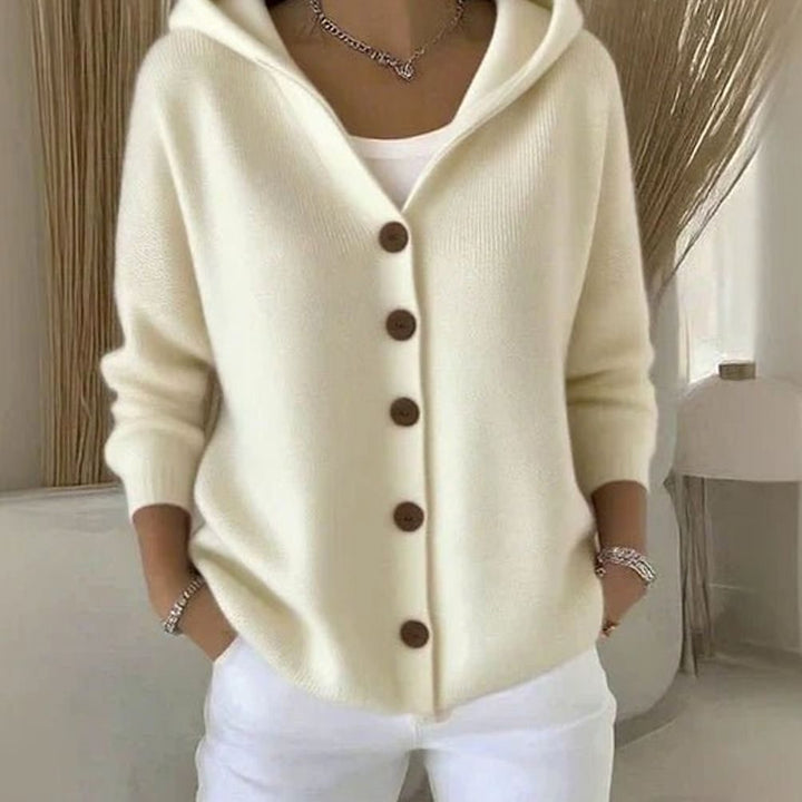 Women's Relaxed-Fit Hooded Button-Front Knit Cardigan - Beige