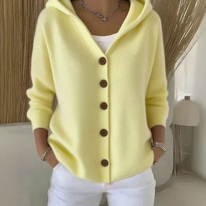 Women's Relaxed-Fit Hooded Button-Front Knit Cardigan - Yellow