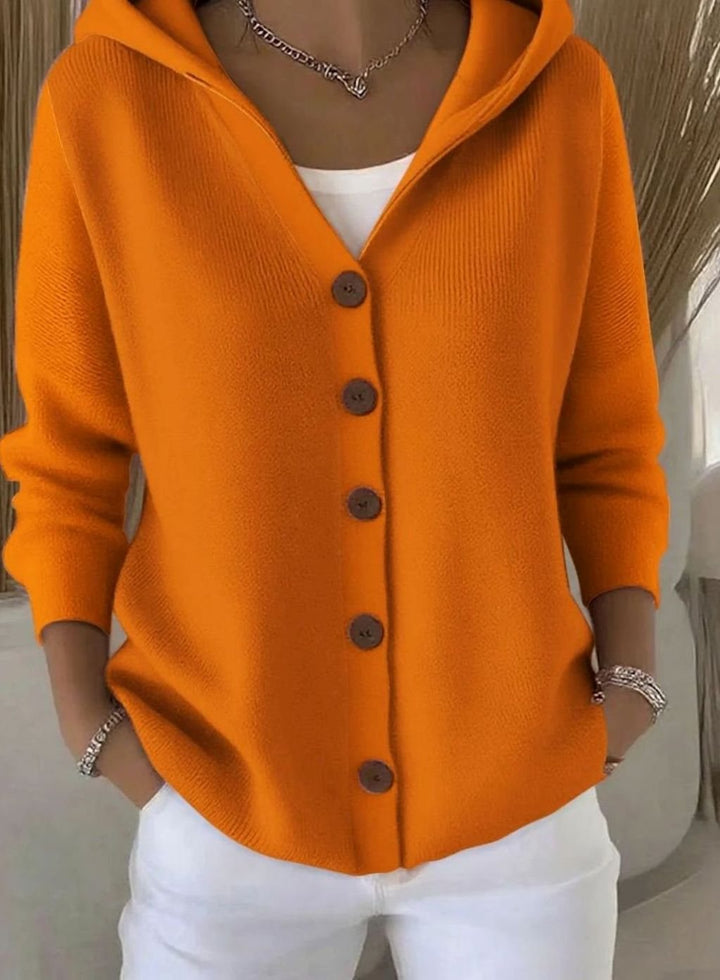 Women's Relaxed-Fit Hooded Button-Front Knit Cardigan - Orange