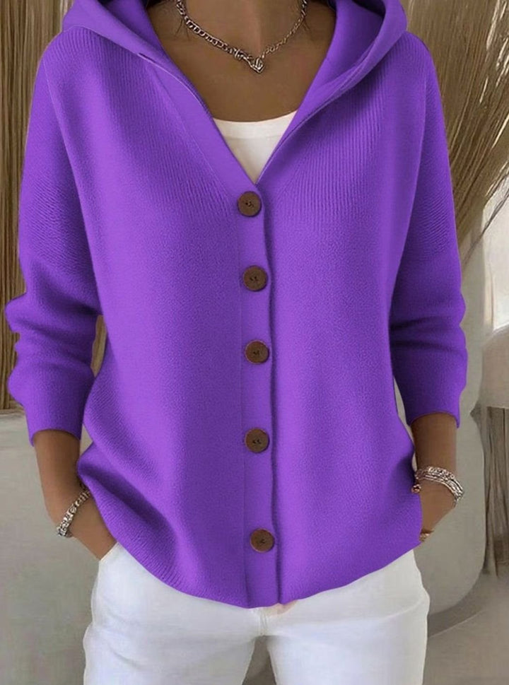 Women's Relaxed-Fit Hooded Button-Front Knit Cardigan - Purple