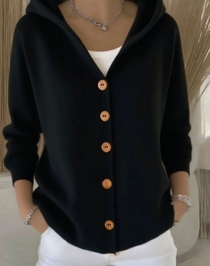 Women's Relaxed-Fit Hooded Button-Front Knit Cardigan - Black