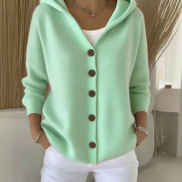 Women's Relaxed-Fit Hooded Button-Front Knit Cardigan - Green