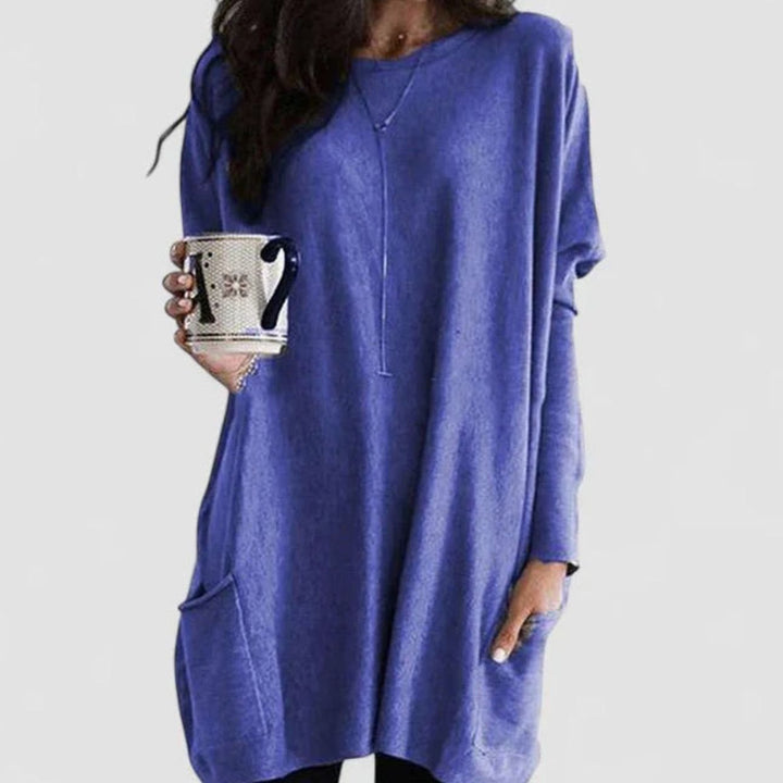 Women's Relaxed-Fit Long-Sleeve Pocket Tunic Jumper - Blue
