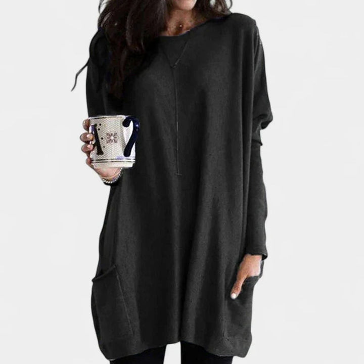 Women's Relaxed-Fit Long-Sleeve Pocket Tunic Jumper - Black