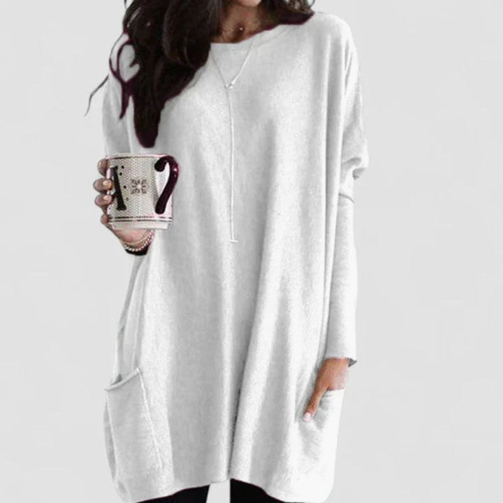 Women's Relaxed-Fit Long-Sleeve Pocket Tunic Jumper - White