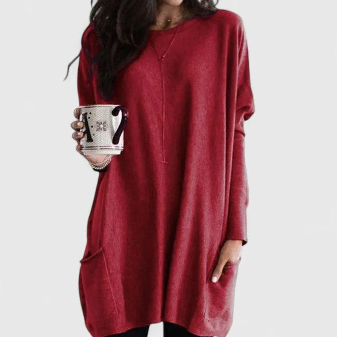 Women's Relaxed-Fit Long-Sleeve Pocket Tunic Jumper - Red